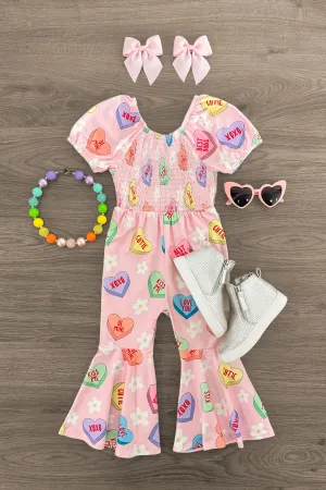 Pink Candy Hearts Bell Bottom Jumpsuit