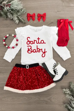 "Santa Baby" Red Velvet Sequin Skirt Set