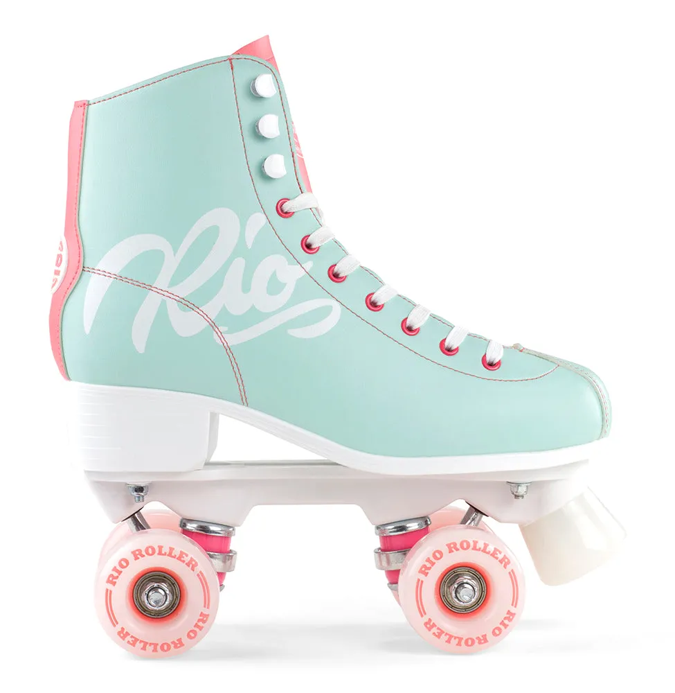 Rio Roller Script Roller Skates Teal and Coral