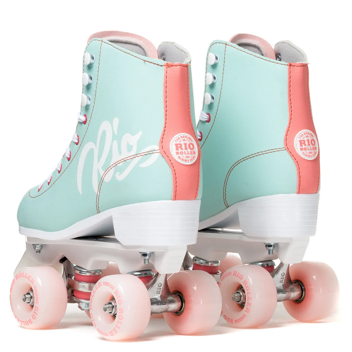 Rio Roller Script Roller Skates Teal and Coral