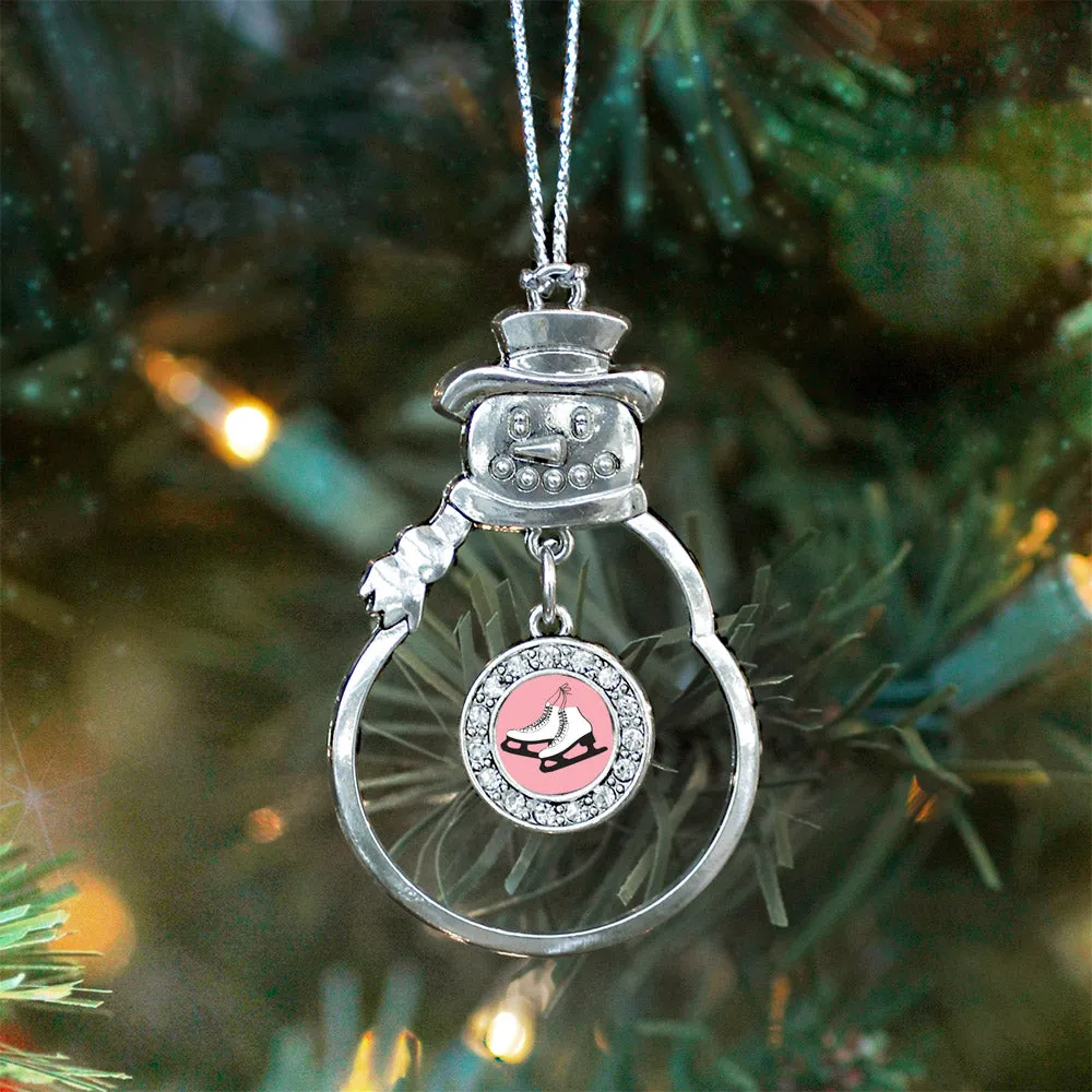 Silver Figure Skates Circle Charm Snowman Ornament