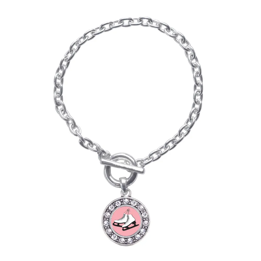 Silver Figure Skates Circle Charm Toggle Bracelet