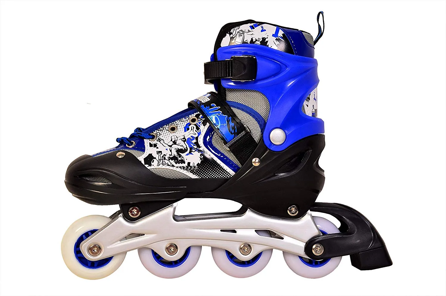 Sterling in-Line Skates Adjustable Size Aluminum Base with LED Flash Light Wheels (Blue)