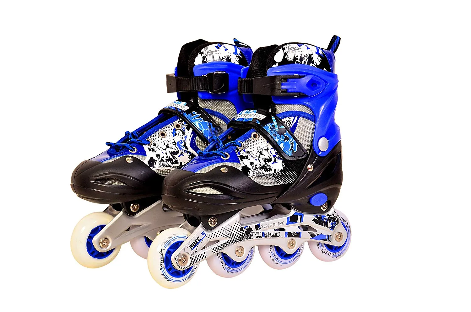 Sterling in-Line Skates Adjustable Size Aluminum Base with LED Flash Light Wheels (Blue)