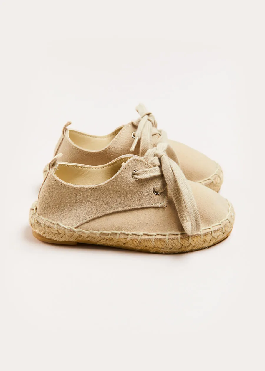 Suede Lace-up Espadrilles in Beige (24-34EU)