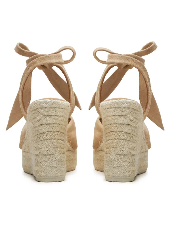 Tan Suede Wedge Espadrille with Knot