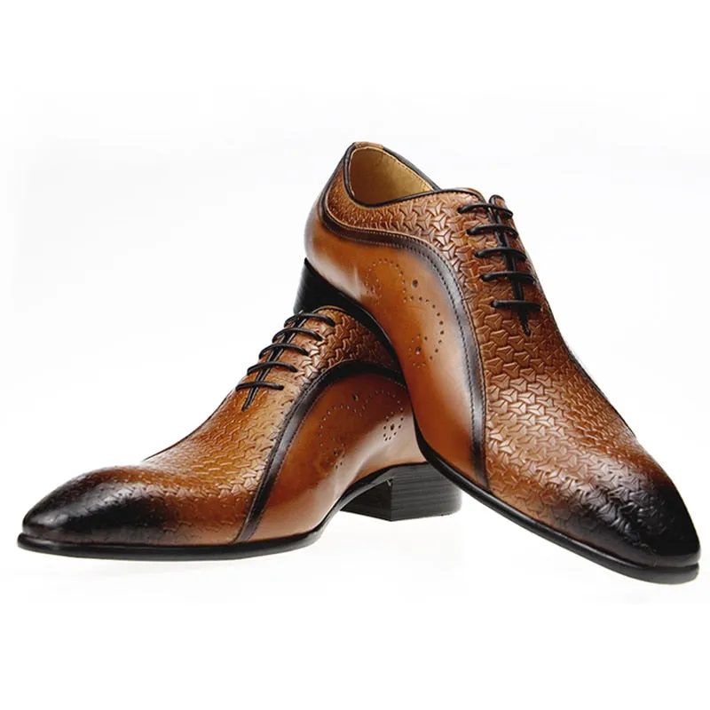 Unique Triangle Print Genuine Leather Oxford Shoes