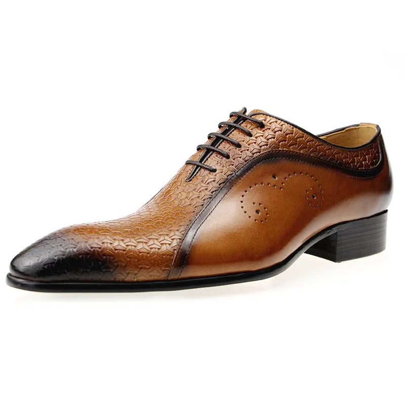 Unique Triangle Print Genuine Leather Oxford Shoes