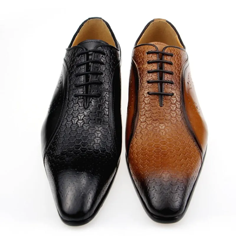 Unique Triangle Print Genuine Leather Oxford Shoes