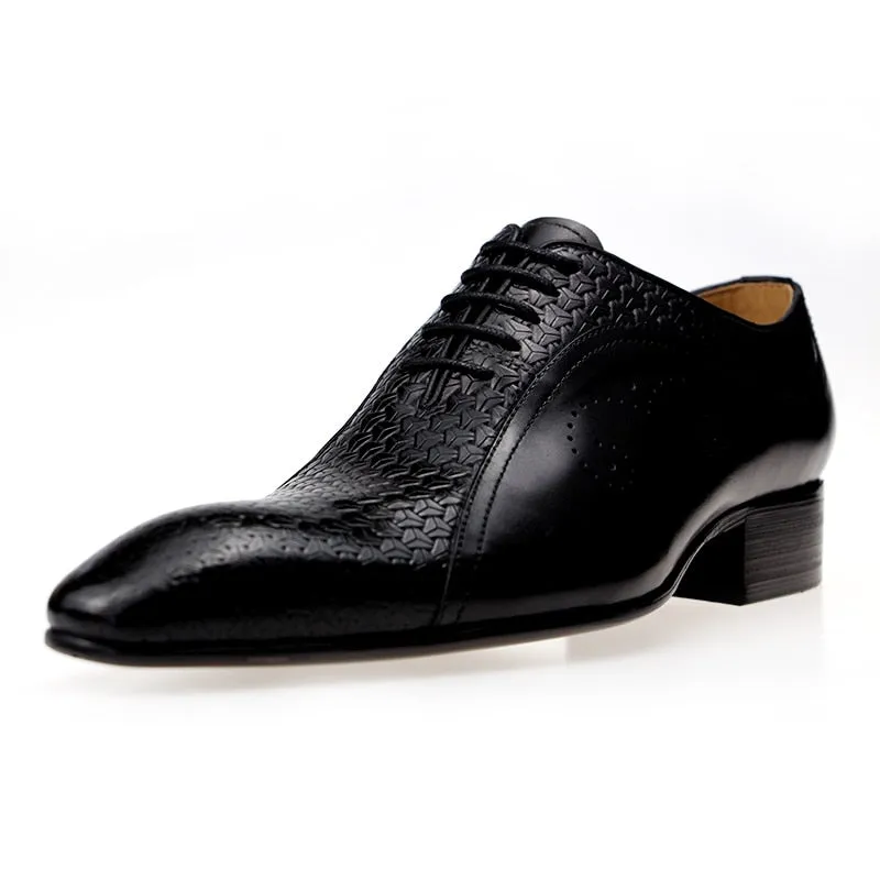 Unique Triangle Print Genuine Leather Oxford Shoes