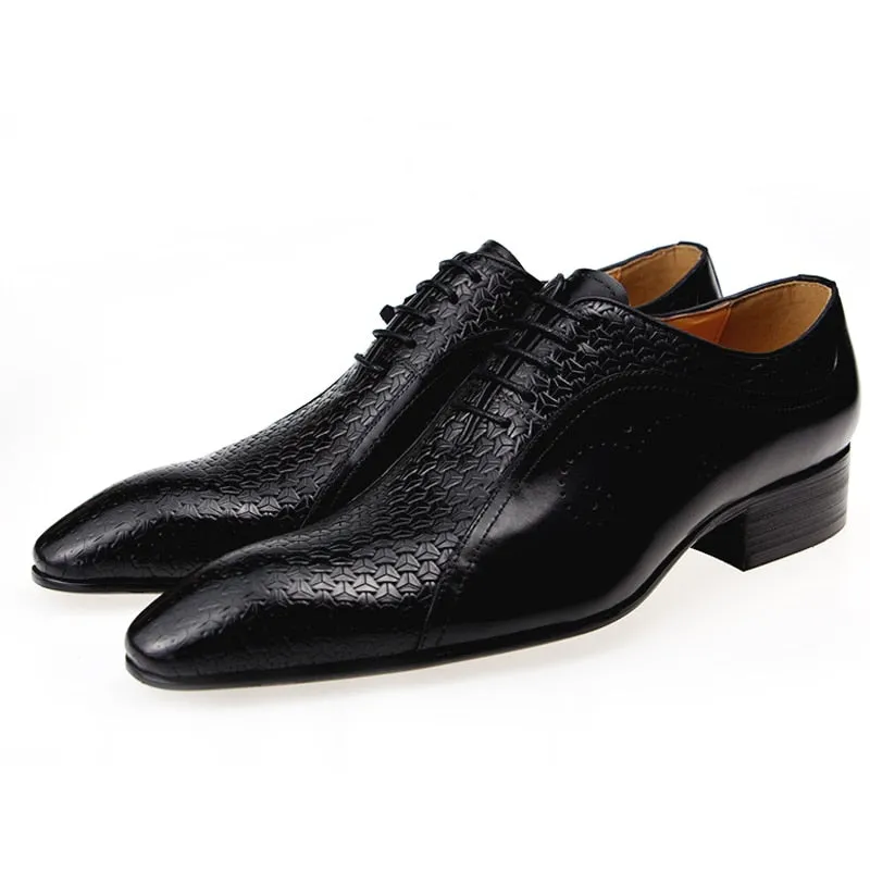 Unique Triangle Print Genuine Leather Oxford Shoes