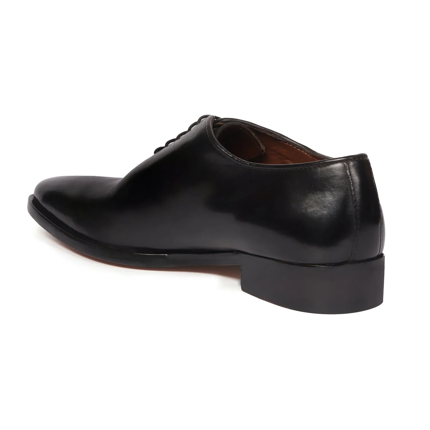 Whole Cut/One-Piece Black Long Tail Leather Oxford Formal Shoes By Brune & Bareskin