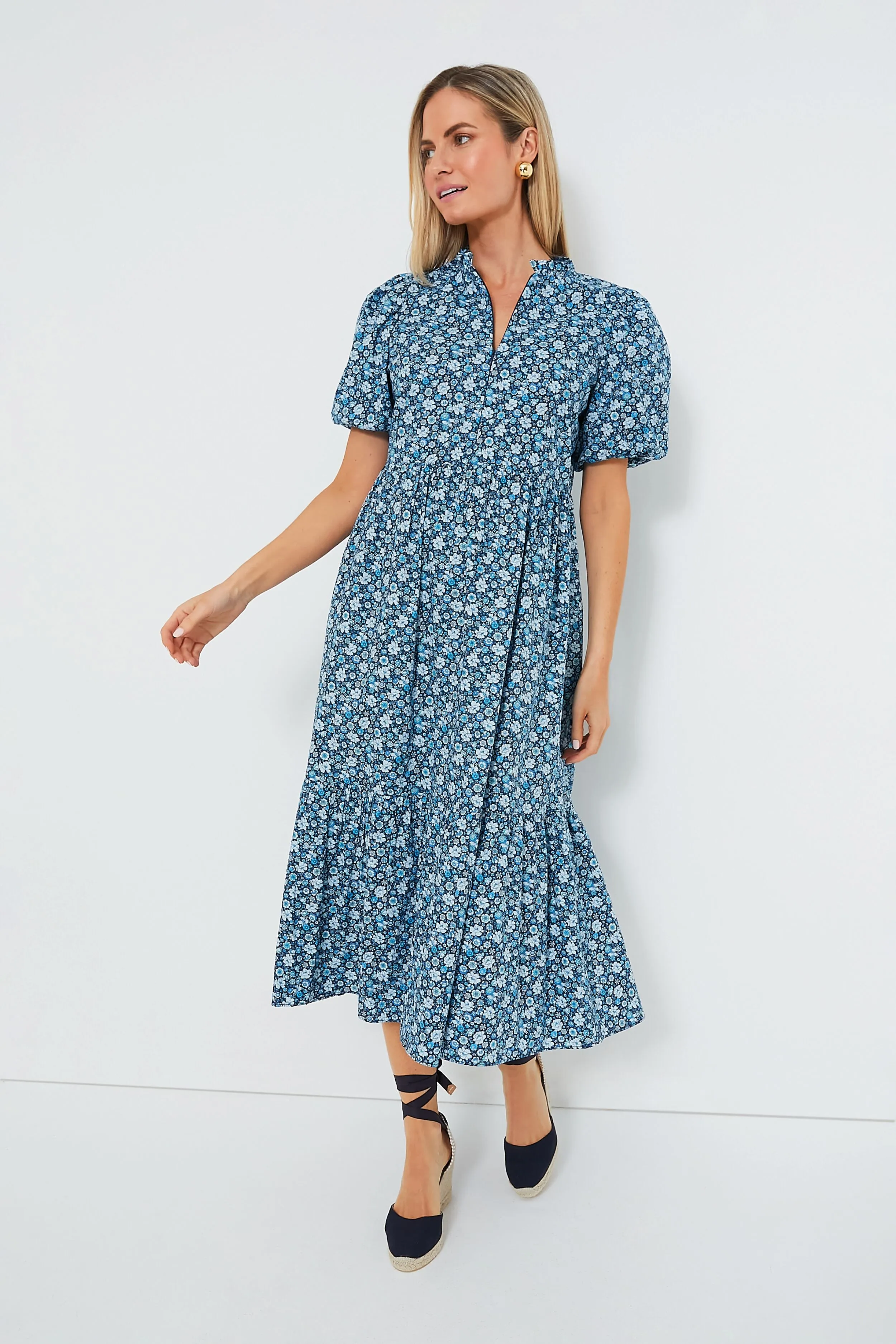 Zip Front Bluebells Floral Midi Dress