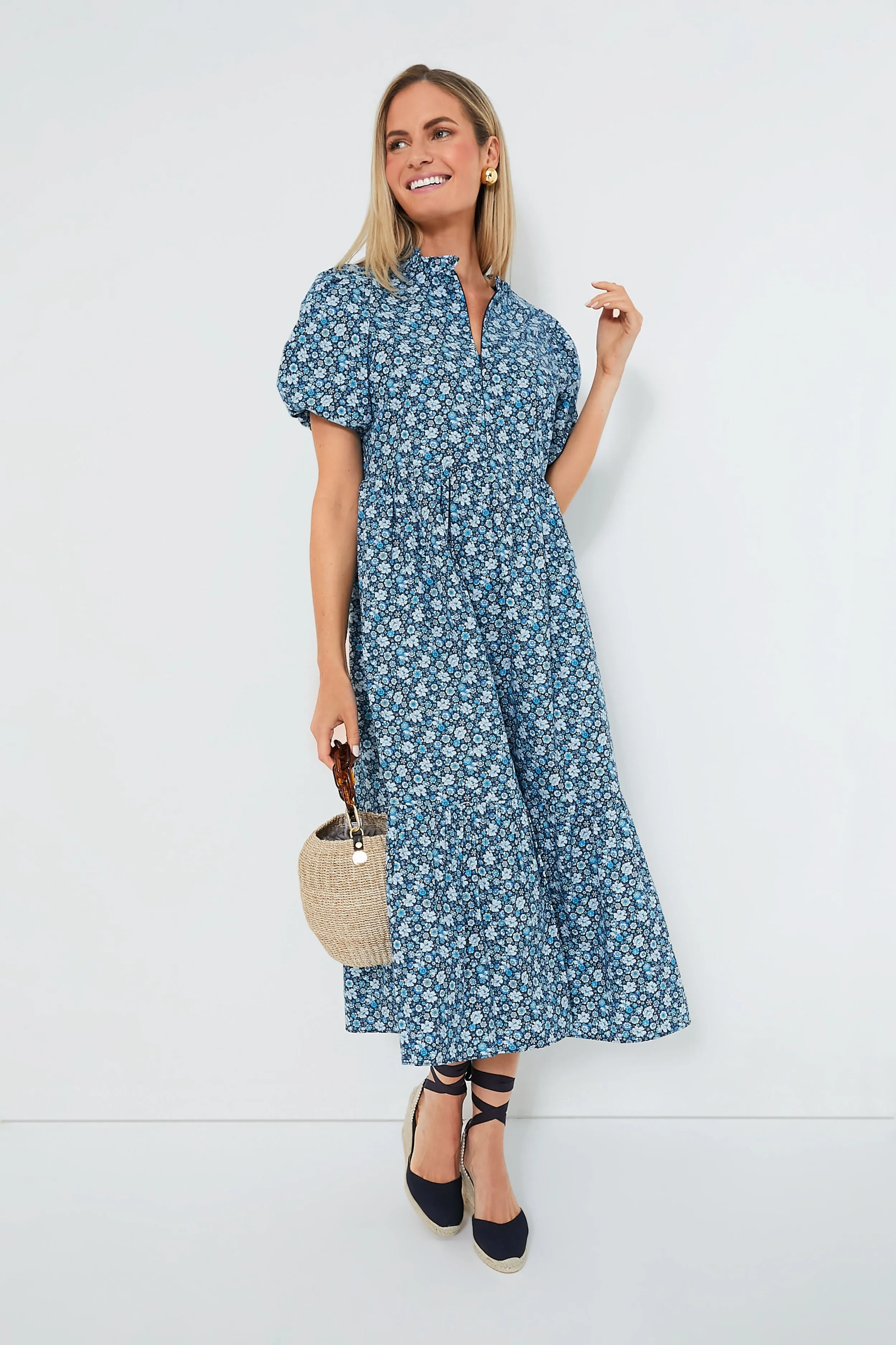 Zip Front Bluebells Floral Midi Dress