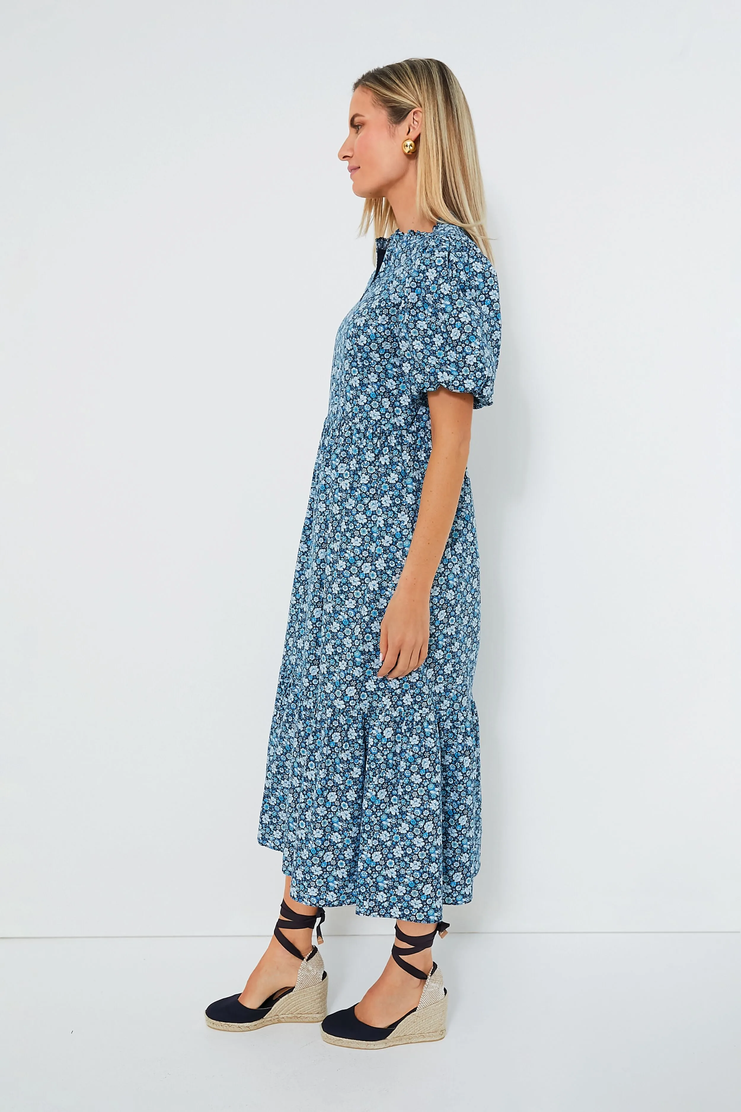 Zip Front Bluebells Floral Midi Dress